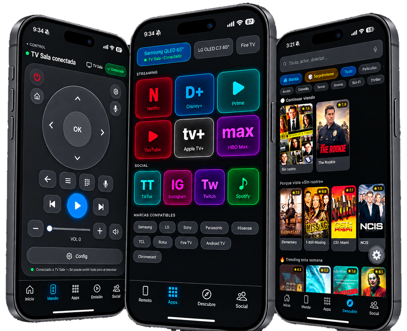 Control remoto universal en tres iPhone: mando, apps y descubrimiento