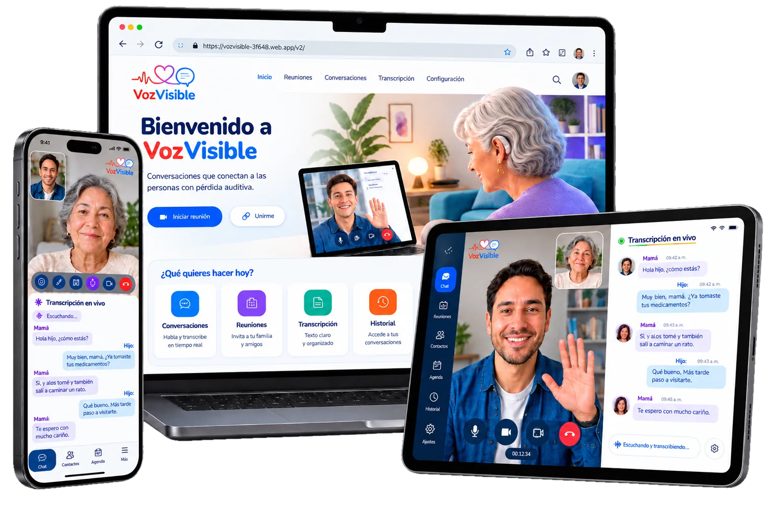 VozVisible en iPhone, tablet y web: videollamadas con transcripción en vivo